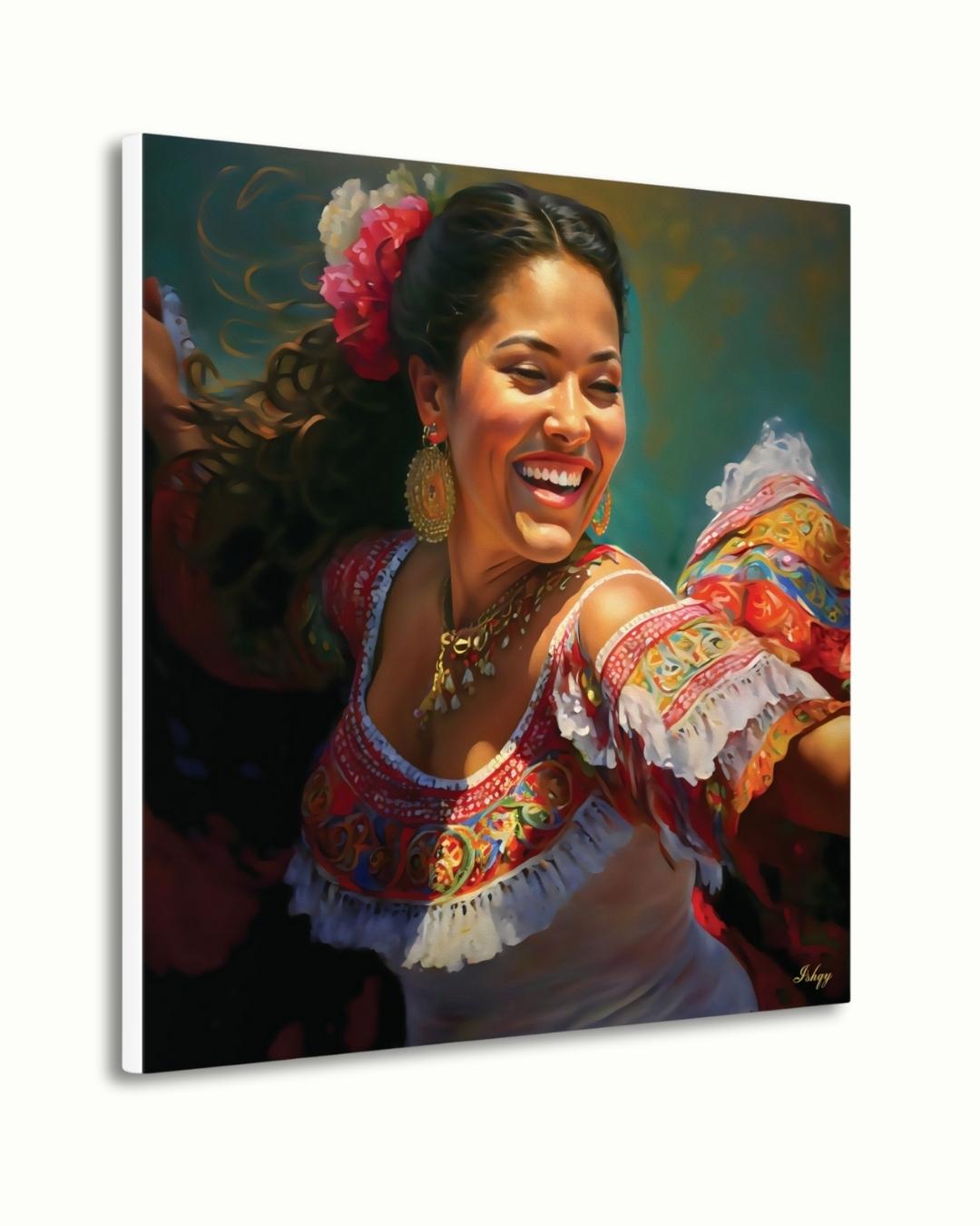 Mexican Folklorico Dancer Wall Art Print Canvas Framed Canvas, Colorful Latina Portrait Painting, Fiesta Decor for Living Room Bedroom Boho. mexican wall art, latina wall art, folklorico dancer, latina portrait, fiesta wall decor, mexican woman art, colorful portrait, art print, canvas wall art, framed canvas, living room decor, mexican folk art, traditional dress