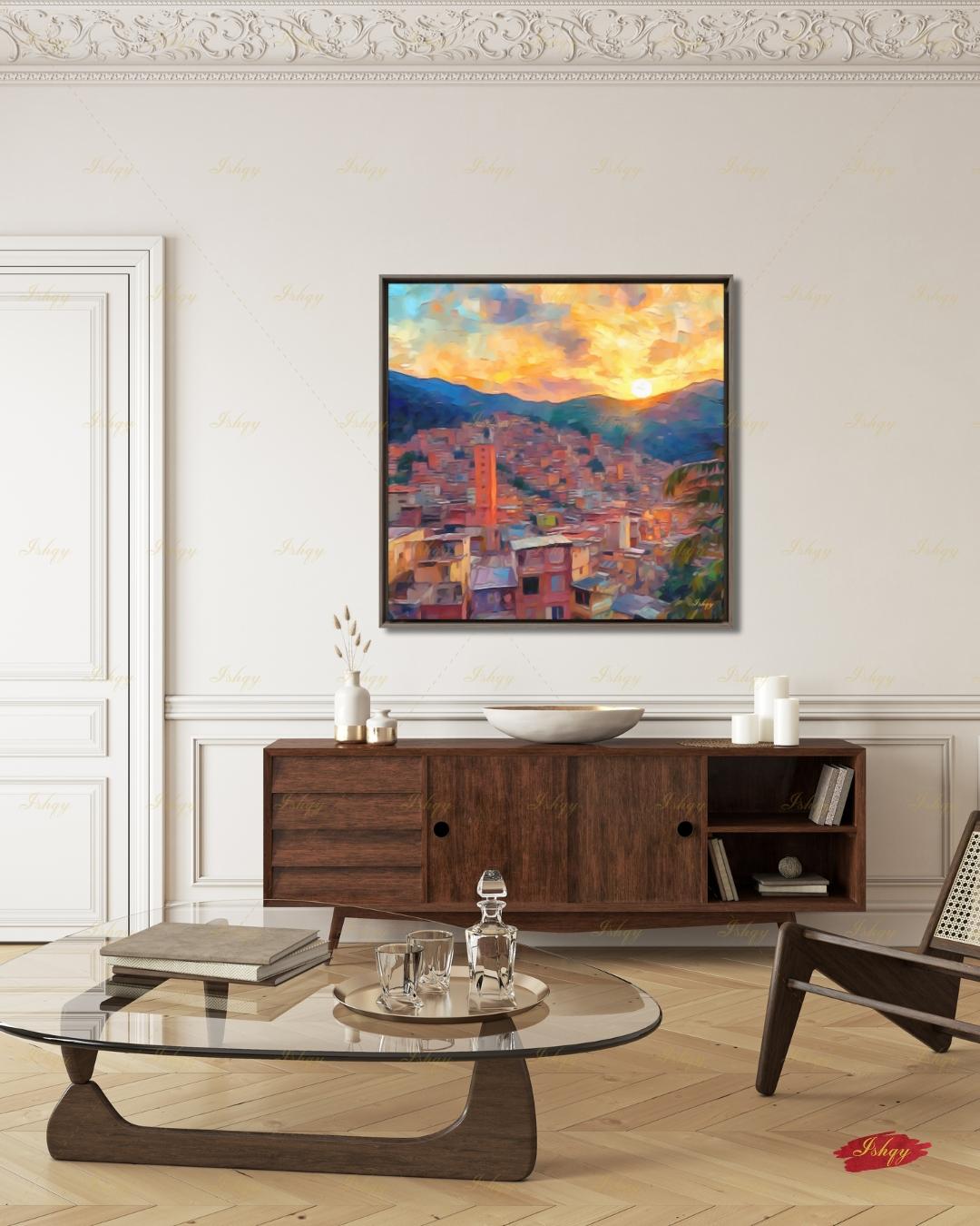 Medellin Wall Art, Colombia Sunset Cityscape Canvas Print, Andes Mountain Urban Decor, South America Travel Art, Framed Canvas Gift
