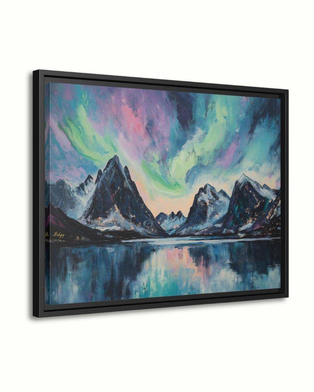 Northern Lights Painting Print, Canvas & Framed Canvas Aurora Borealis Wall Art, Arctic Mountain Landscape Home Decor Art Print