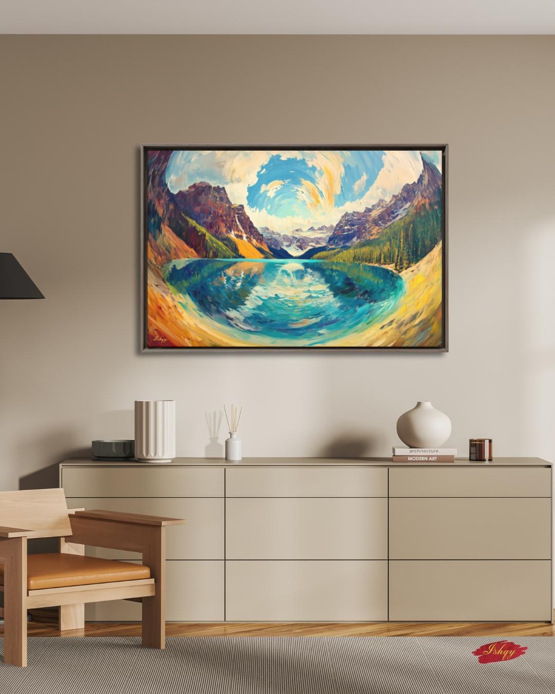 Banff Landscape Canvas Wall Art, Canadian Mountain Lake Painting, Colorful Alpine Scenery, Nature Home Decor, Large Modern Travel Art