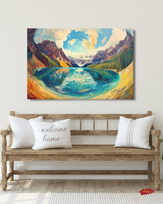Banff Landscape Canvas Wall Art, Canadian Mountain Lake Painting, Colorful Alpine Scenery, Nature Home Decor, Large Modern Travel Art