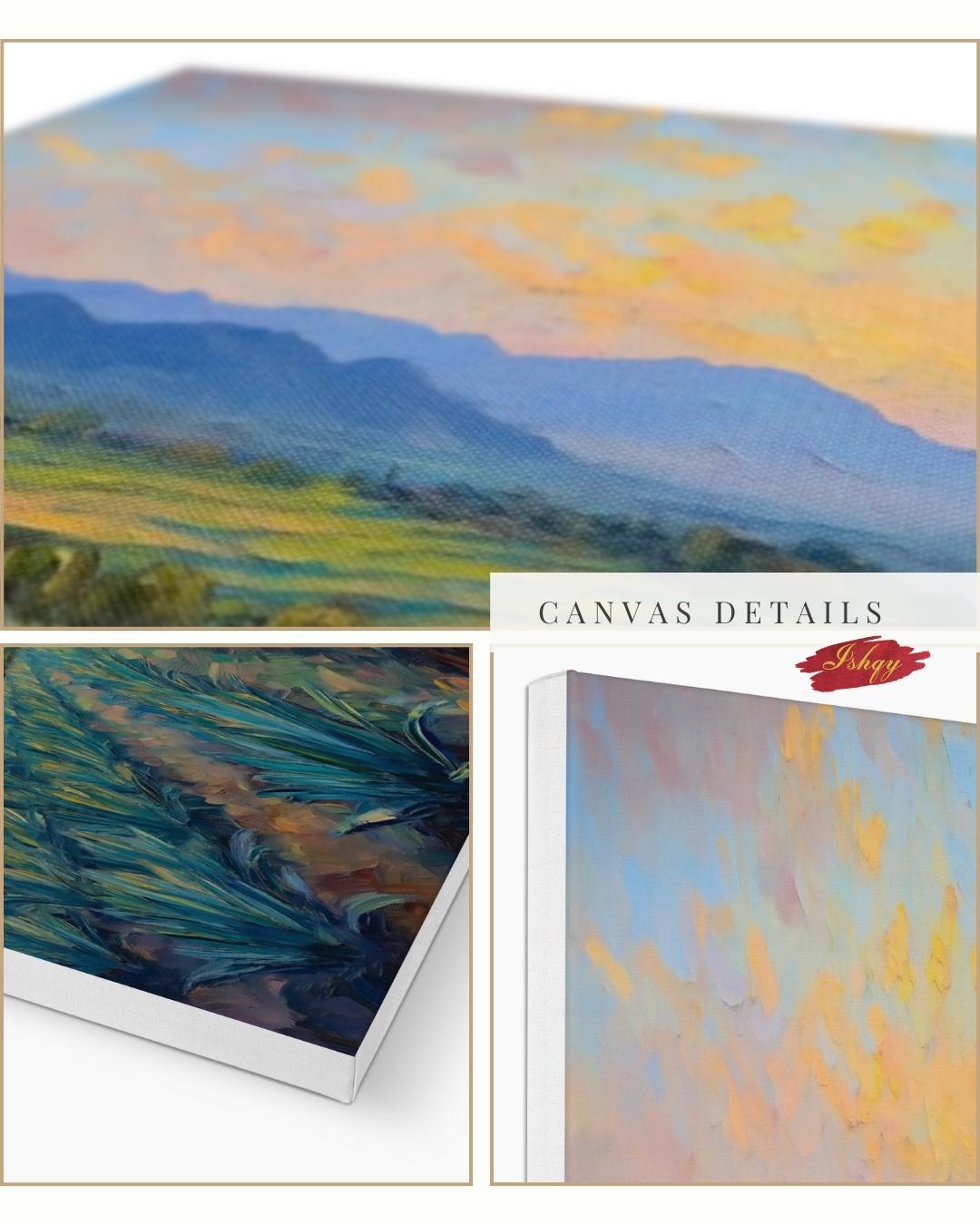 Blue Agave Dawn art print of Jalisco’s agave fields at sunrise. Canvas & framed canvas painting print for cultural Mexican-inspired home decor.