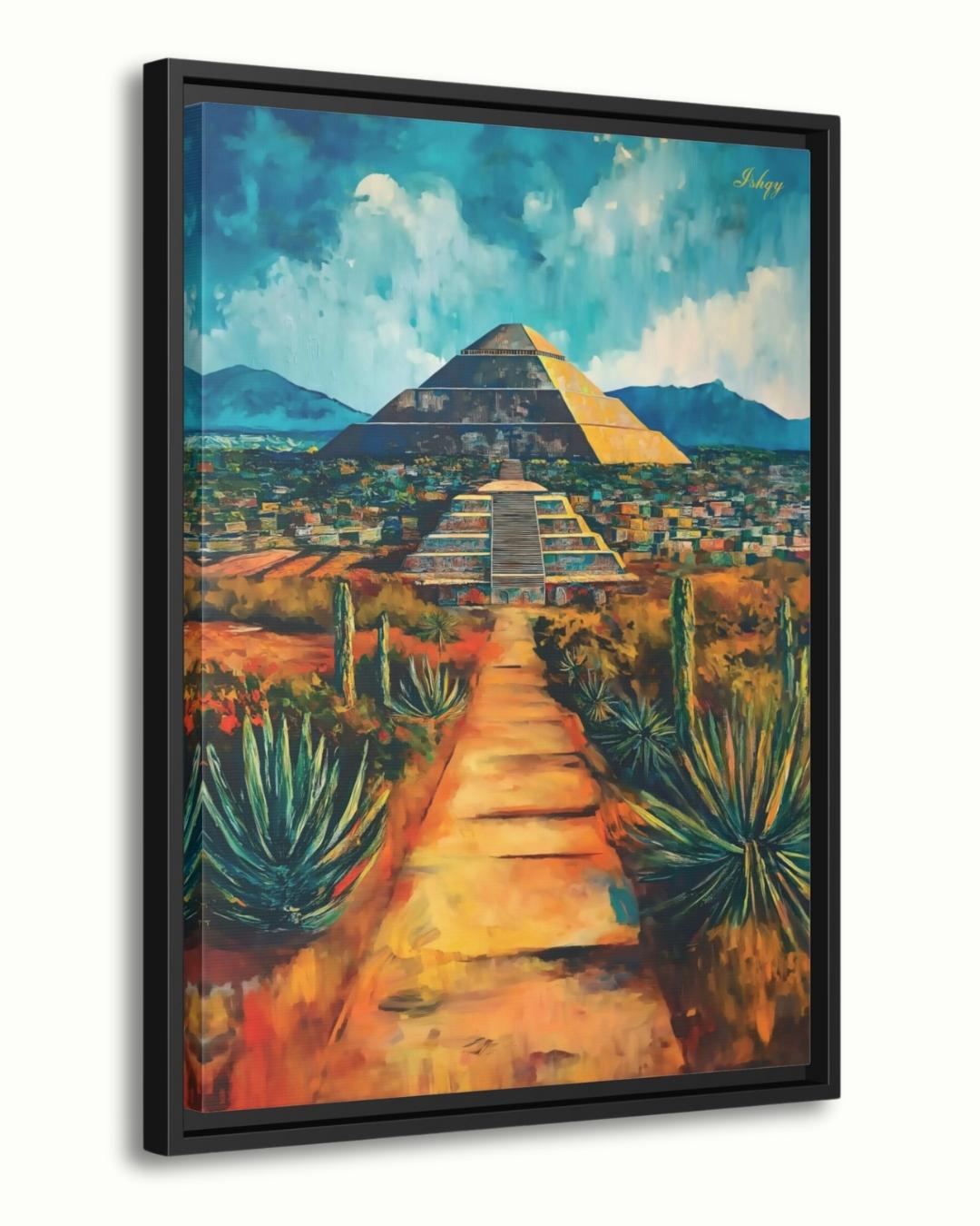 Great Pyramid Of Cholula Painting Canvas Framed Canvas, Mexico Landscape Art Print, Puebla Wall Art, Desert Agave Decor For Living Room