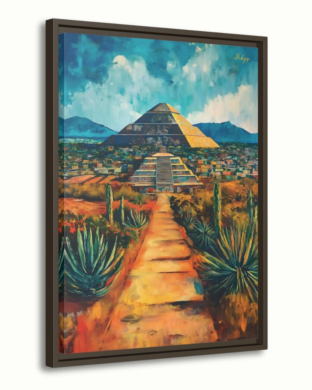 Great Pyramid Of Cholula Painting Canvas Framed Canvas, Mexico Landscape Art Print, Puebla Wall Art, Desert Agave Decor For Living Room