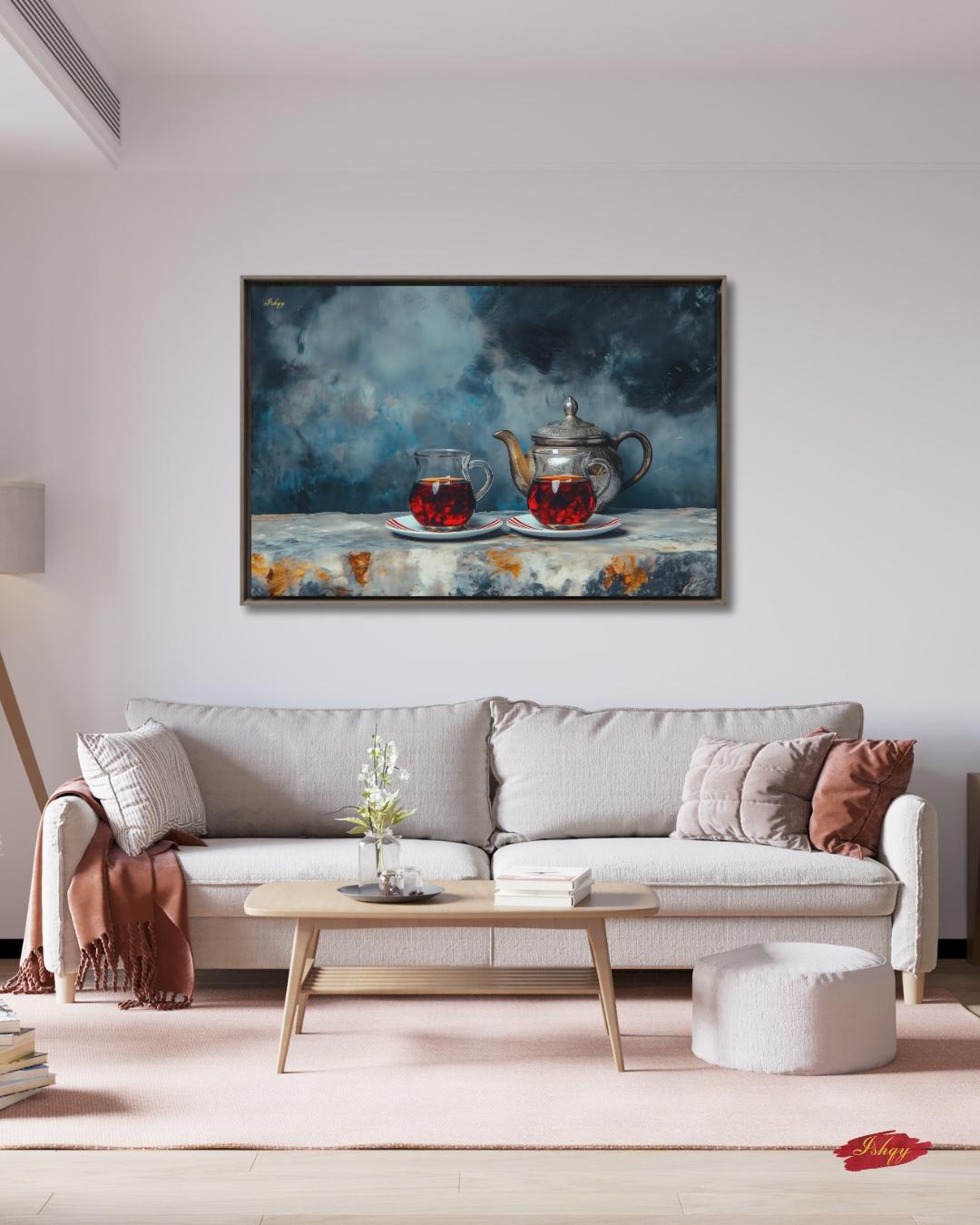 Turkish Tea Wall Art, Middle Eastern Tea Painting Print, Istanbul Still Life Canvas, Moroccan Teapot Art, Kitchen Decor, Cultural Home Art