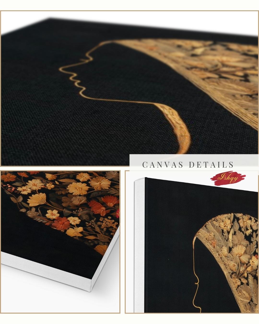 Chadar Kashmiri woman wall art print. Canvas & framed canvas. Sozni embroidery-inspired, honoring Kashmiri culture with timeless elegance.