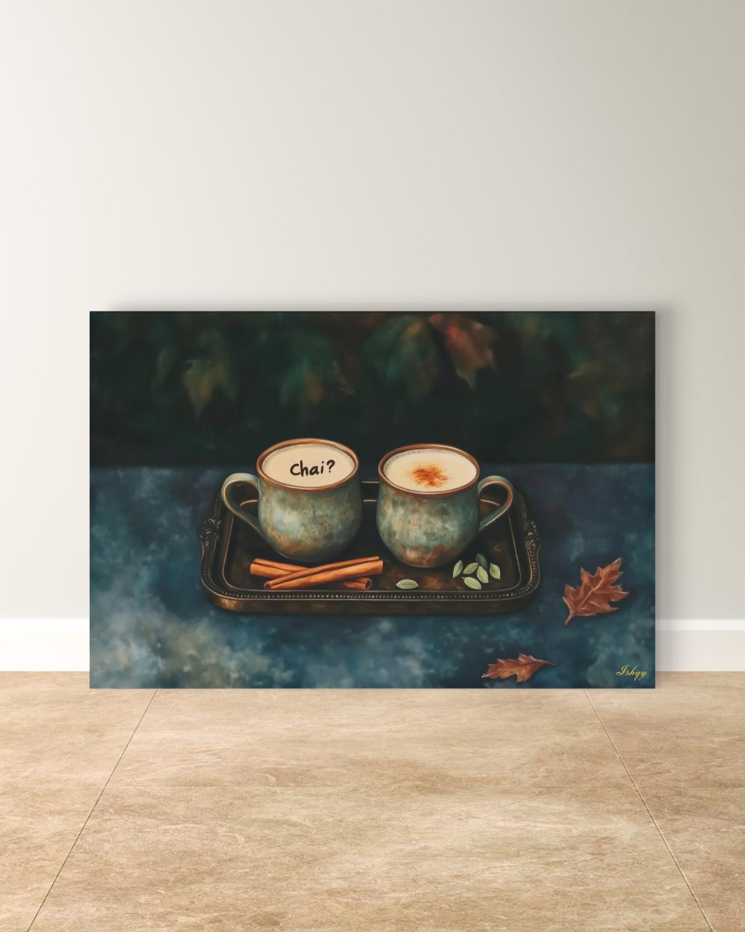 Chai Wall Art Print, Indian Tea Poster with Cardamom & Cinnamon, Cozy Kitchen Decor, Framed Canvas Art, Rustic Chai Tea Wall Decor