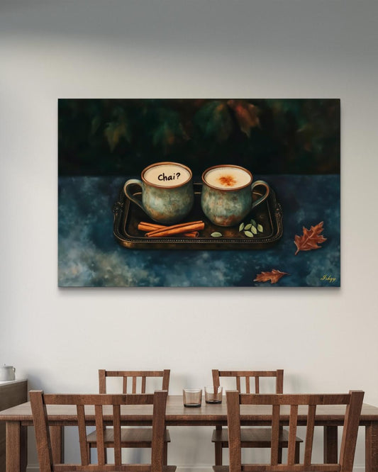 Chai Wall Art Print, Indian Tea Poster with Cardamom & Cinnamon, Cozy Kitchen Decor, Framed Canvas Art, Rustic Chai Tea Wall Decor