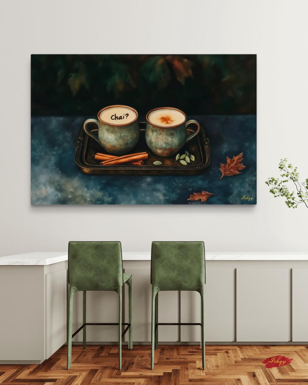 Chai Wall Art Print, Indian Tea Poster with Cardamom & Cinnamon, Cozy Kitchen Decor, Framed Canvas Art, Rustic Chai Tea Wall Decor