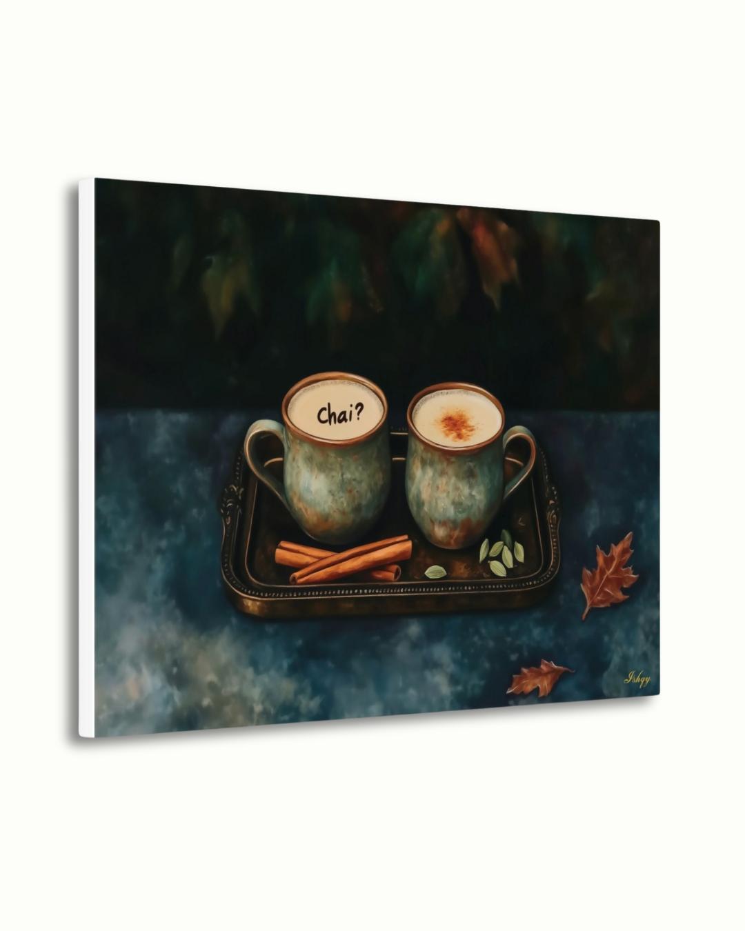 Chai Wall Art Print, Indian Tea Poster with Cardamom & Cinnamon, Cozy Kitchen Decor, Framed Canvas Art, Rustic Chai Tea Wall Decor