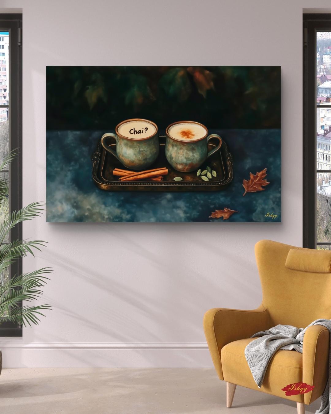 Chai Wall Art Print, Indian Tea Poster with Cardamom & Cinnamon, Cozy Kitchen Decor, Framed Canvas Art, Rustic Chai Tea Wall Decor