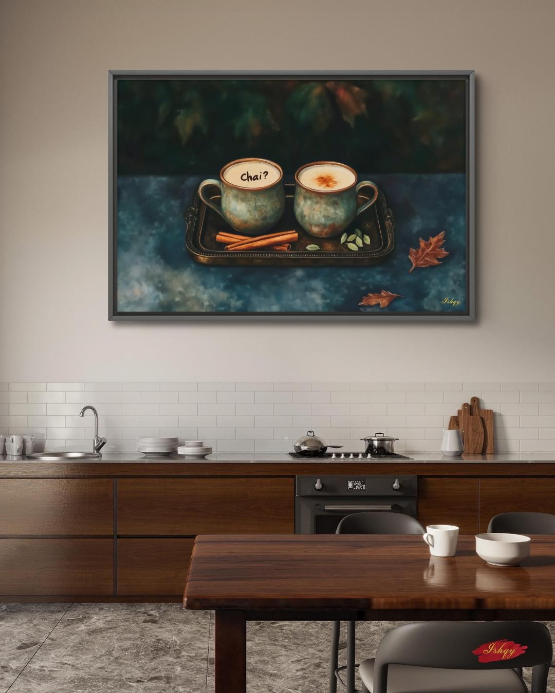 Chai Wall Art Print, Indian Tea Poster with Cardamom & Cinnamon, Cozy Kitchen Decor, Framed Canvas Art, Rustic Chai Tea Wall Decor