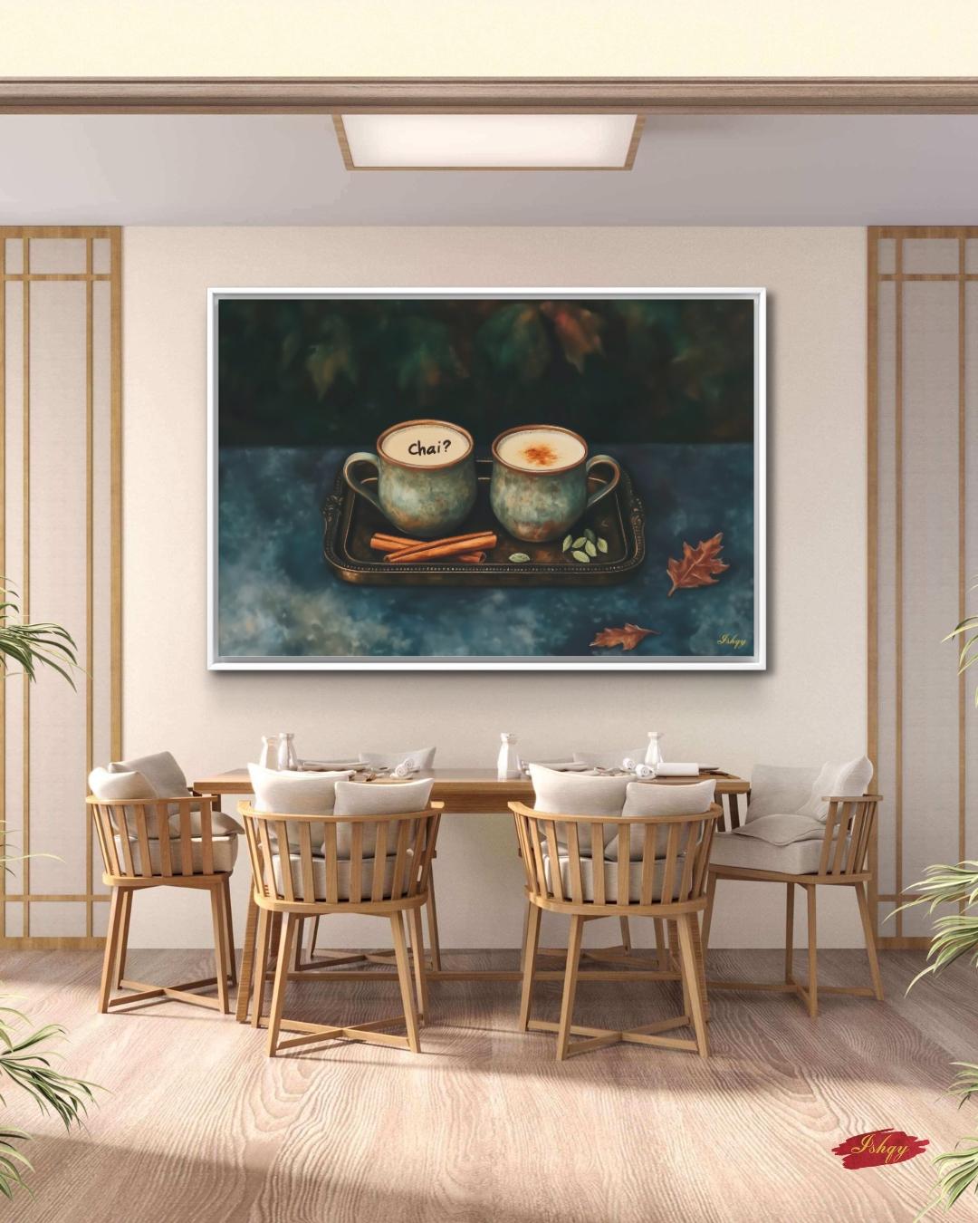 Chai Wall Art Print, Indian Tea Poster with Cardamom & Cinnamon, Cozy Kitchen Decor, Framed Canvas Art, Rustic Chai Tea Wall Decor