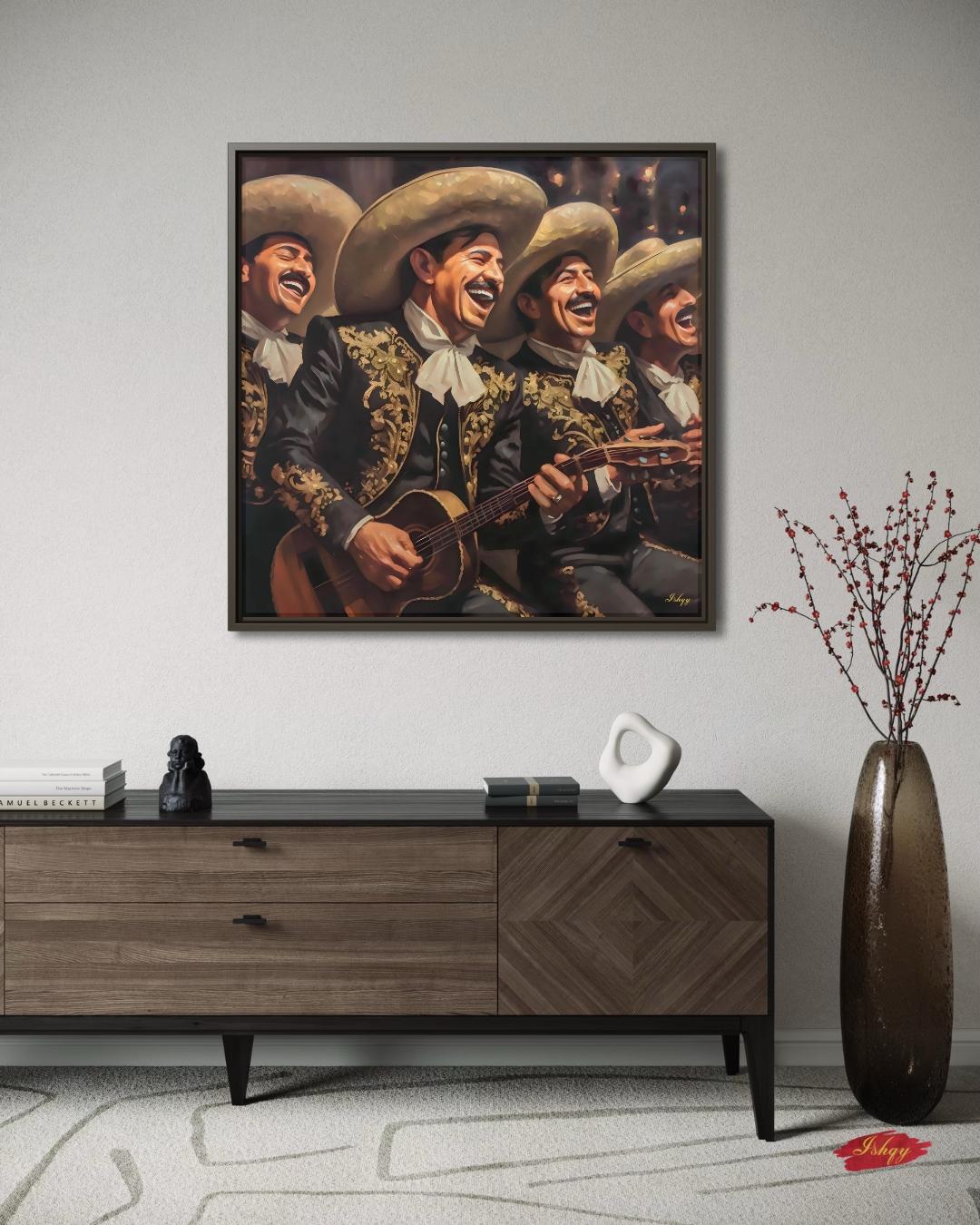 Mariachi Band Canvas Wall Art, Mexican Music Decor, Guitar Painting, Fiesta Home Decor, Latin Art Print, Framed Canvas, Vintage Mexico Print