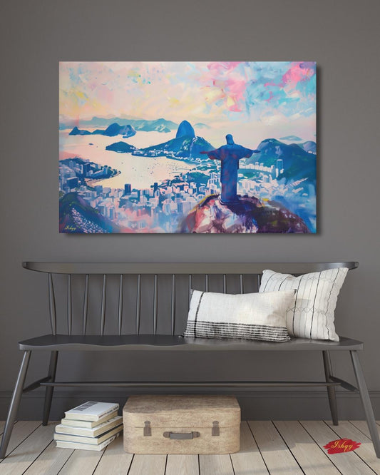 Rio De Janeiro Cityscape Canvas Framed Canvas, Christ The Redeemer Skyline Art Print, Brazil Wall Art For Living Room, Bedroom, Large Decor