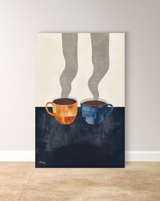 Coffee Cup Wall Art Print Canvas Framed Canvas Minimalist Abstract Kitchen Coffee Bar Decor Modern Dining Room Artwork Steam Mug Painting