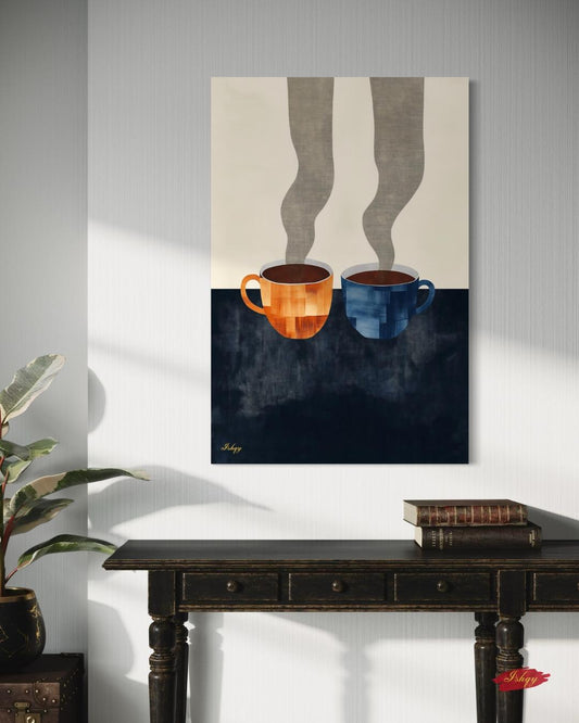 Coffee Cup Wall Art Print Canvas Framed Canvas Minimalist Abstract Kitchen Coffee Bar Decor Modern Dining Room Artwork Steam Mug Painting