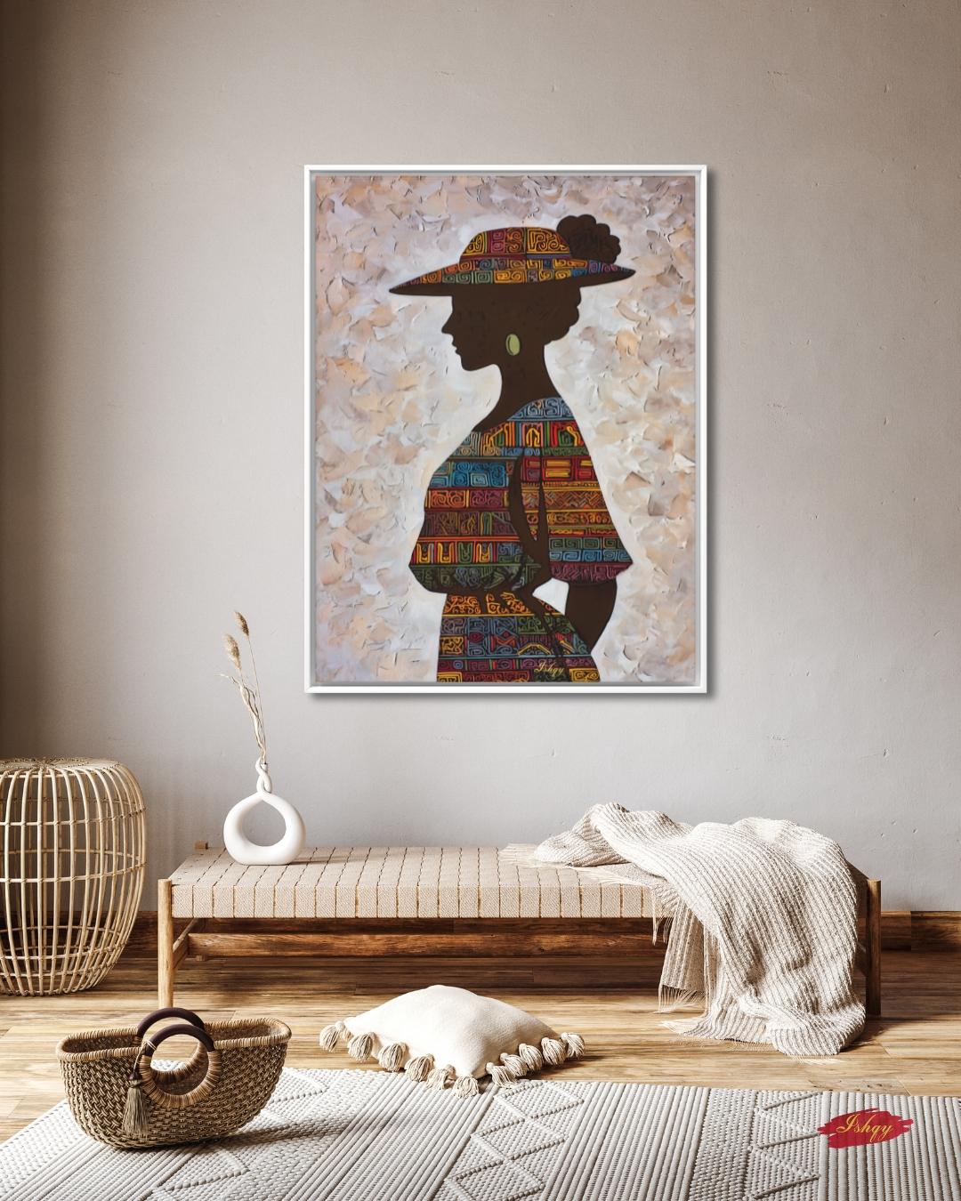 Panamanian Woman Portrait Painting Canvas Framed Canvas, Afro-Latina Wall Art Print, Modern Tropical Boho Decor For Living Room Office Home