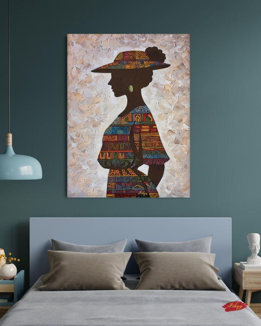 Panamanian Woman Wall Art Oil Painting Print, Cultural Portrait with Mola Patterns and Traditional Hat, Latin American Canvas Home Decor