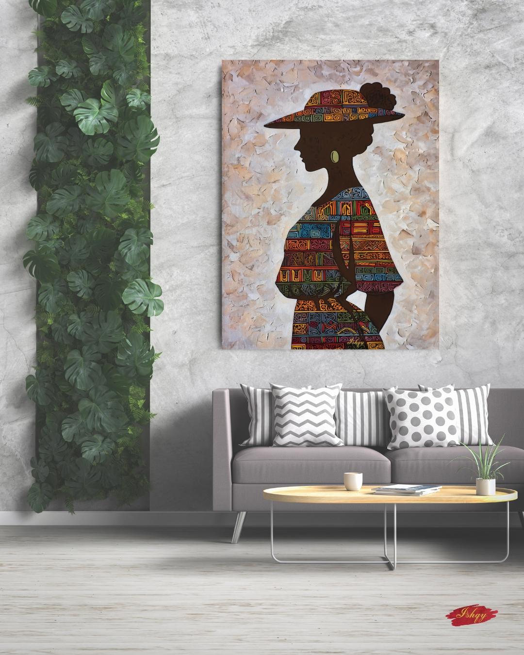 Panamanian Woman Portrait Painting Canvas Framed Canvas, Afro-Latina Wall Art Print, Modern Tropical Boho Decor For Living Room Office Home