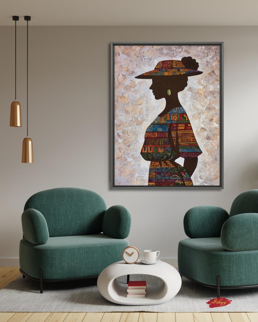 Panamanian Woman Portrait Painting Canvas Framed Canvas, Afro-Latina Wall Art Print, Modern Tropical Boho Decor For Living Room Office Home