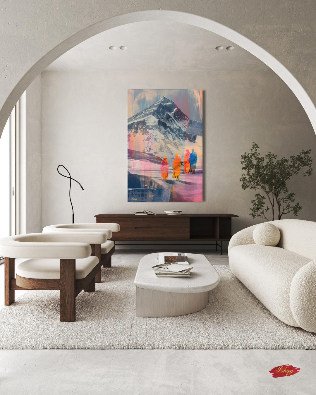 Tibetan Monks Painting Canvas Framed Canvas, Himalaya Mountain Art Print, Buddhist Wall Art For Meditation Room, Living Room Zen Home Decor