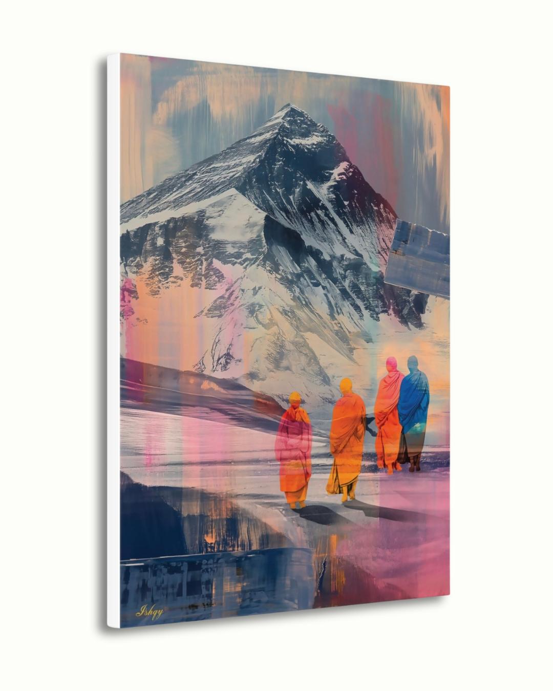 Tibetan Monks Painting Canvas Framed Canvas, Himalaya Mountain Art Print, Buddhist Wall Art For Meditation Room, Living Room Zen Home Decor