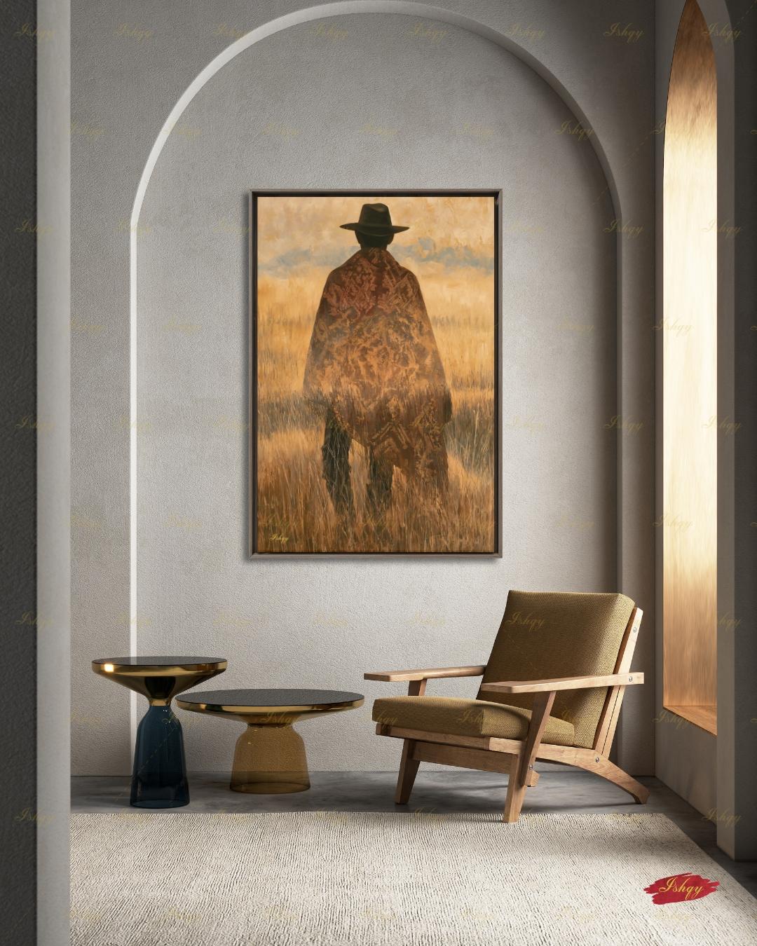 Uruguay Gaucho Wall Art, Pampas Grassland Poncho Canvas, South American Cowboy Decor, Latin Folk Art Print, Boho Framed Canvas Gift for Him