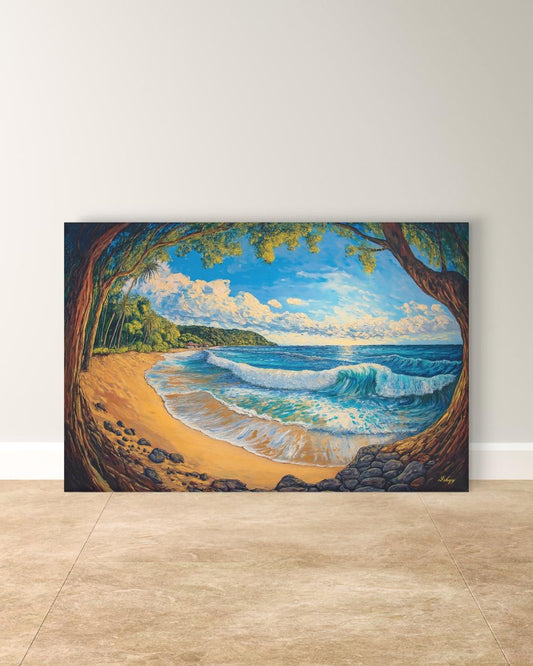 El Sunzal El Salvador Beach Wall Art Print, Canvas, Framed Canvas, Seascape Ocean Waves Coastal Landscape Painting for Living Room Decor