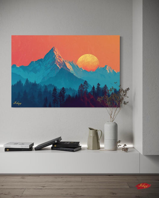 Mountain Sunset Landscape Canvas Framed Canvas, Large Wall Art Print For Living Room Bedroom Office, Modern Nature Wall Decor, Mountain Art