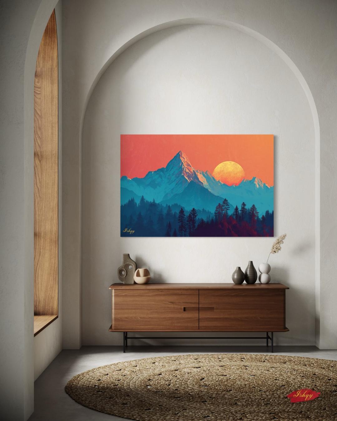 Mountain Sunset Landscape Canvas Framed Canvas, Large Wall Art Print For Living Room Bedroom Office, Modern Nature Wall Decor, Mountain Art