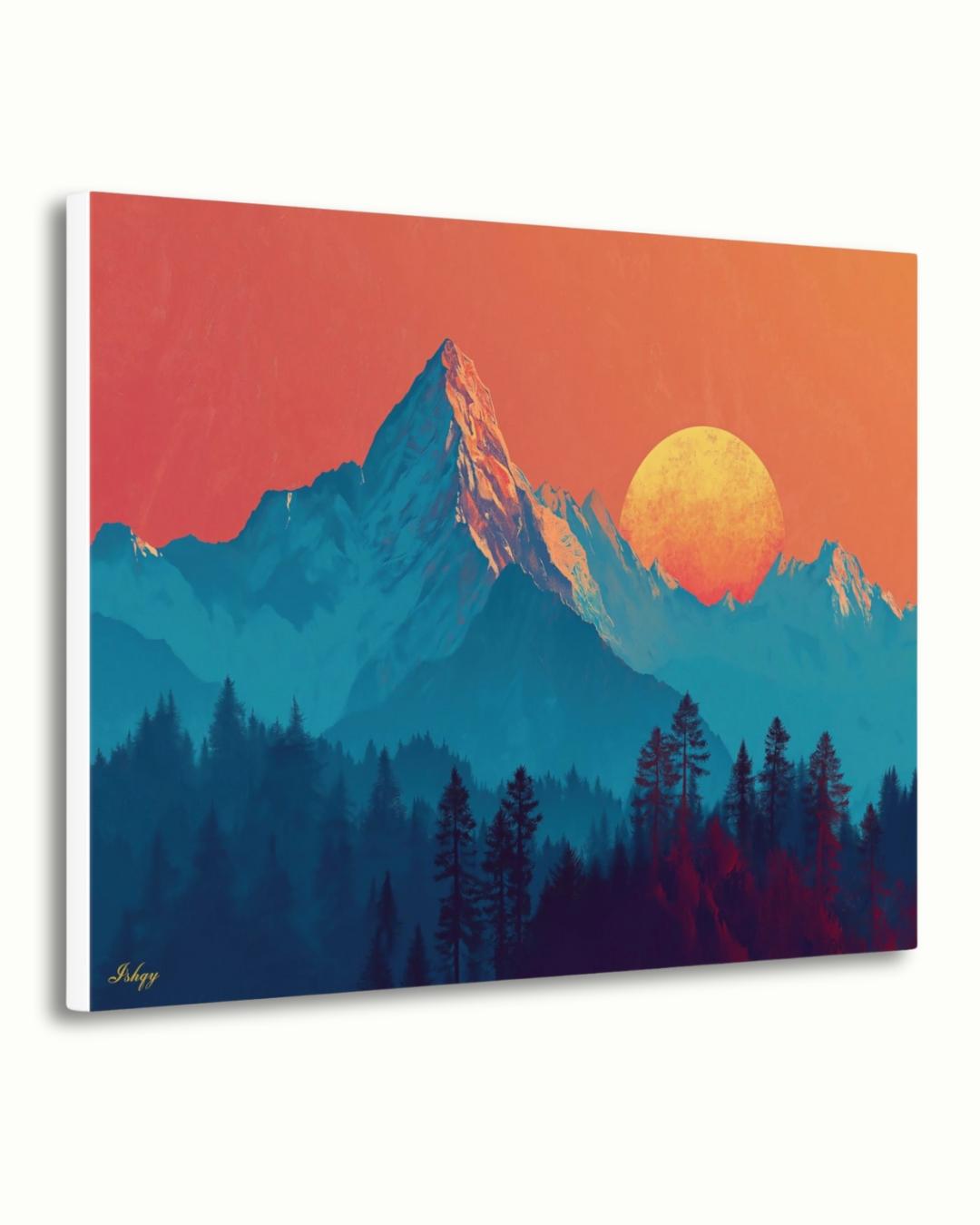 Mountain Sunset Landscape Canvas Framed Canvas, Large Wall Art Print For Living Room Bedroom Office, Modern Nature Wall Decor, Mountain Art