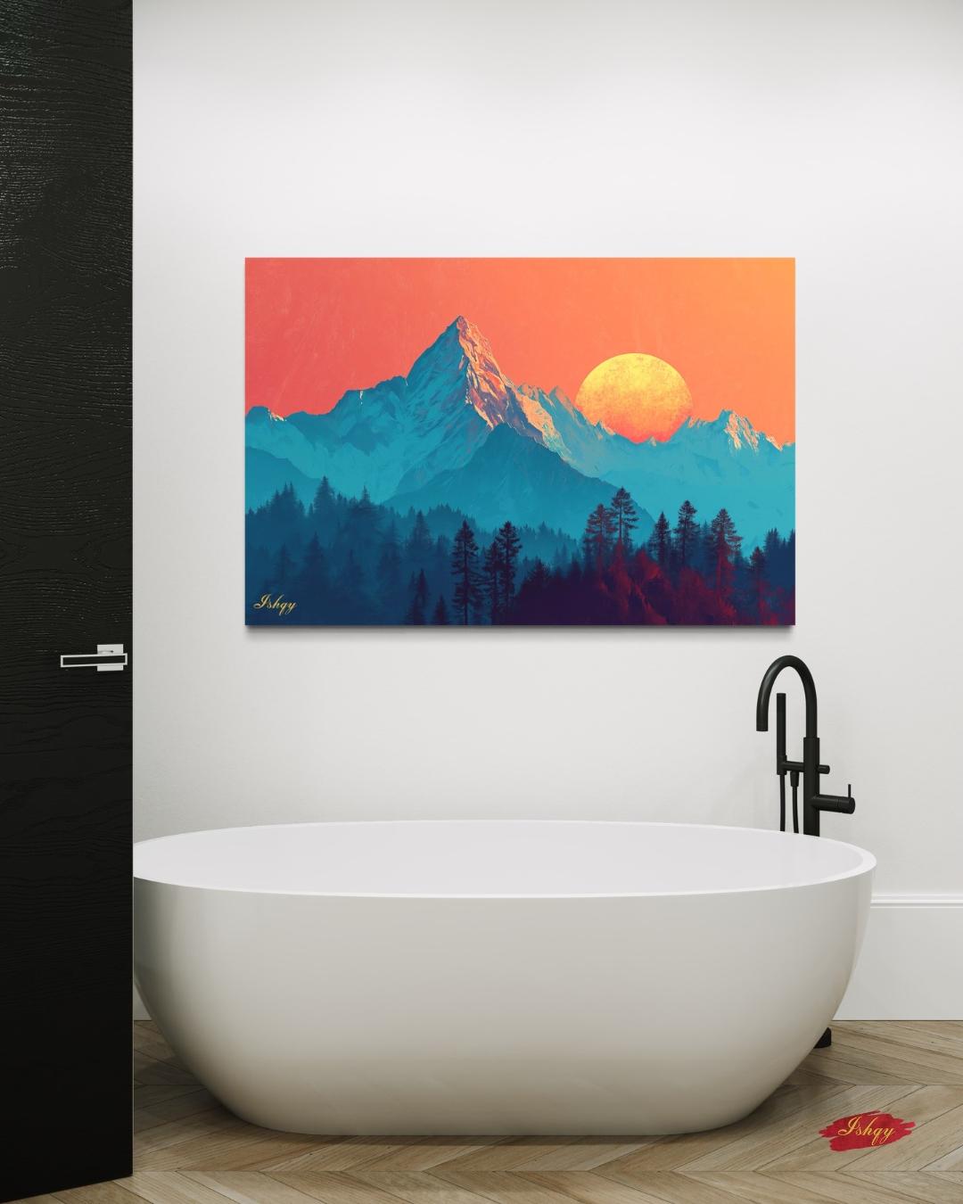 Mountain Sunset Landscape Canvas Framed Canvas, Large Wall Art Print For Living Room Bedroom Office, Modern Nature Wall Decor, Mountain Art