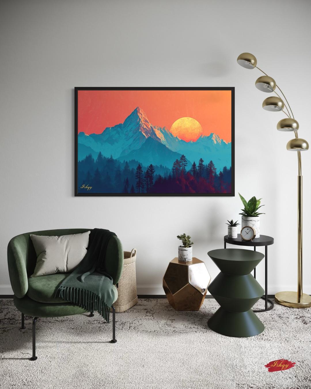 Mountain Sunset Landscape Canvas Framed Canvas, Large Wall Art Print For Living Room Bedroom Office, Modern Nature Wall Decor, Mountain Art