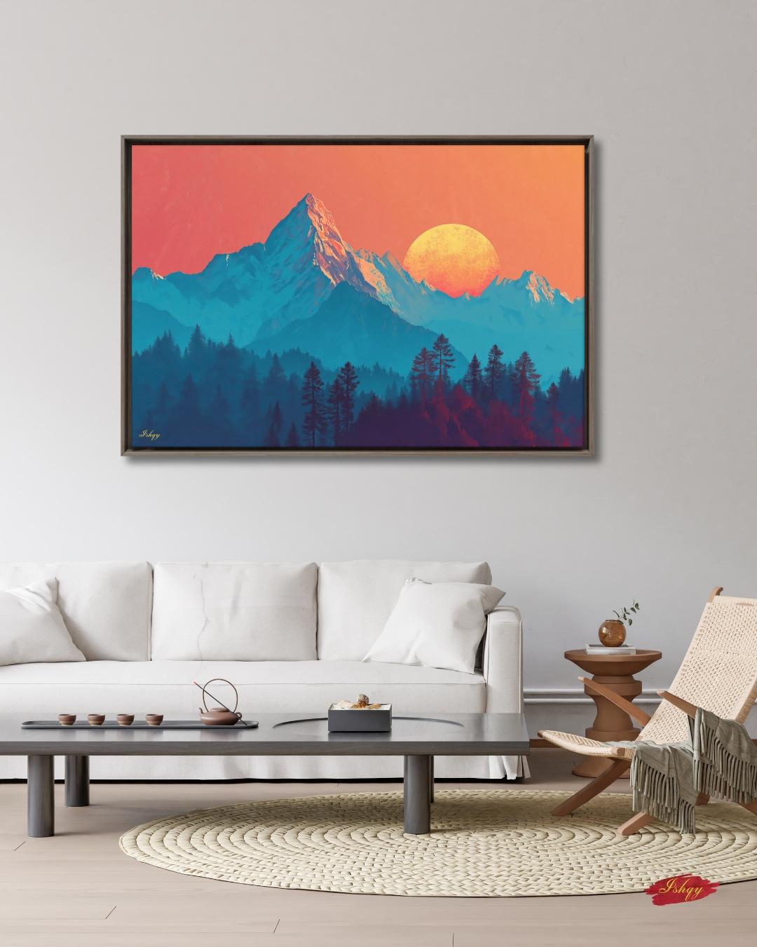 Mountain Sunset Landscape Canvas Framed Canvas, Large Wall Art Print For Living Room Bedroom Office, Modern Nature Wall Decor, Mountain Art
