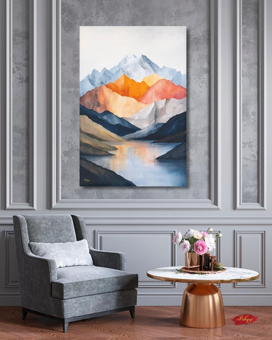Abstract Mountain Landscape Painting Canvas Framed Canvas, Modern Minimalist Art Print, Neutral Lake Wall Art For Living Room Bedroom Decor