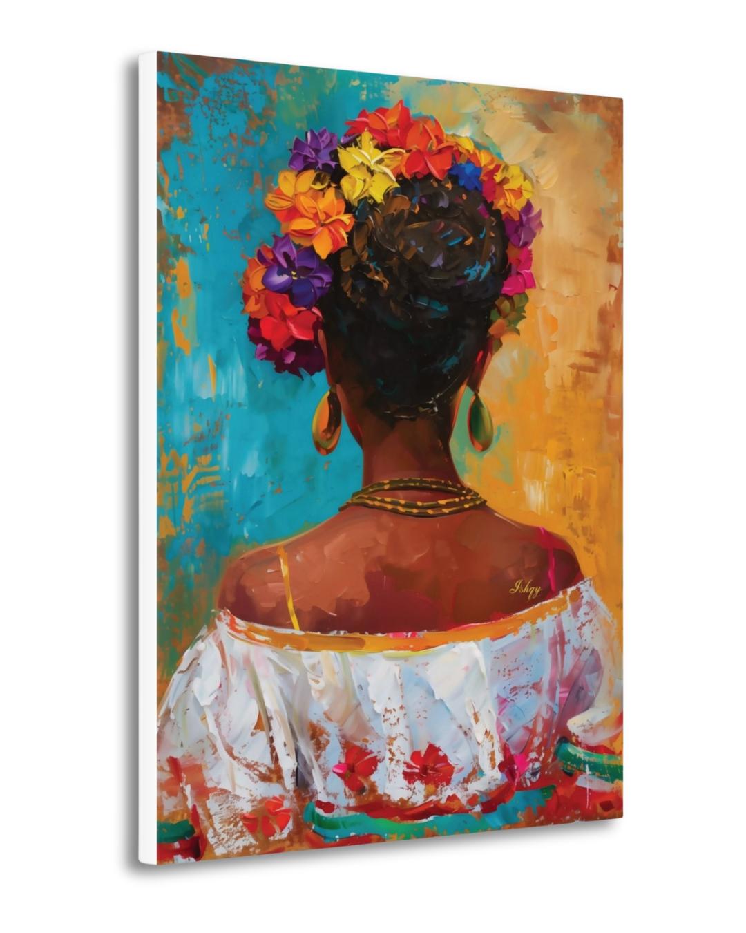 Brazilian Woman Floral Portrait Wall Art Print, Canvas, Framed Canvas, Colorful Tropical Boho Home Decor for Living Room and Bedroom