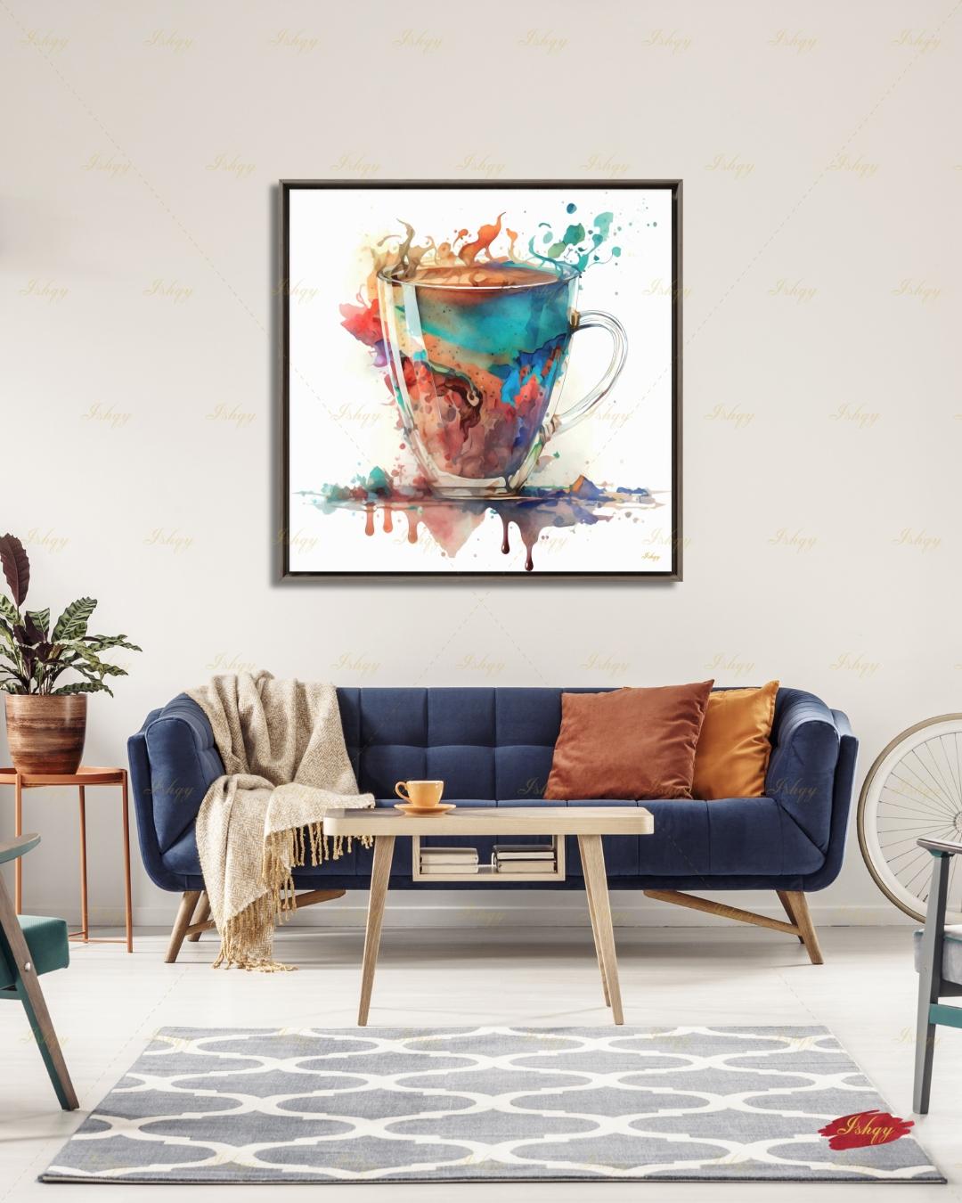 Coffee Wall Art Print, Watercolor Coffee Cup Canvas, Abstract Cafe Decor, Kitchen Wall Decor, Espresso Art, Gift for Coffee Lover Modern Art