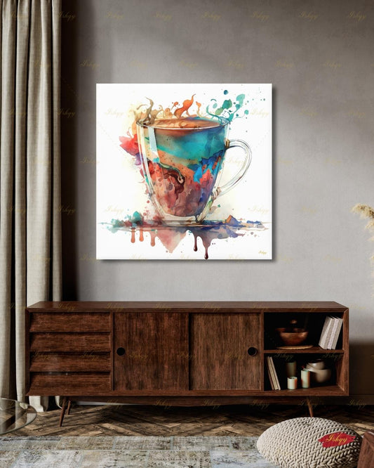 Coffee Wall Art Print, Watercolor Coffee Cup Canvas, Abstract Cafe Decor, Kitchen Wall Decor, Espresso Art, Gift for Coffee Lover Modern Art