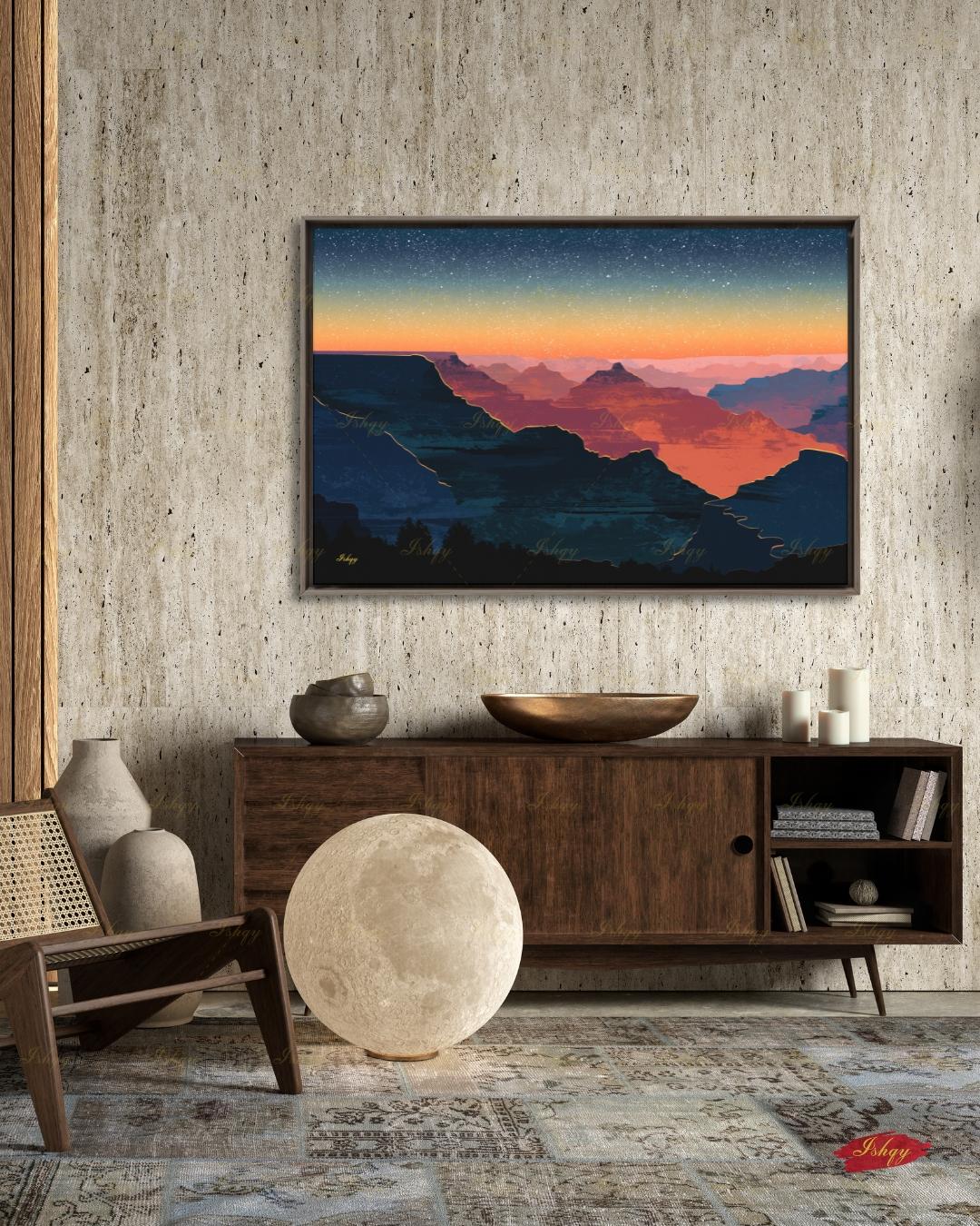 Grand Canyon Sunset Canvas Wall Art, Modern Minimalist Framed Canvas Print, Arizona Southwest Desert Landscape Painting, Living Room Decor