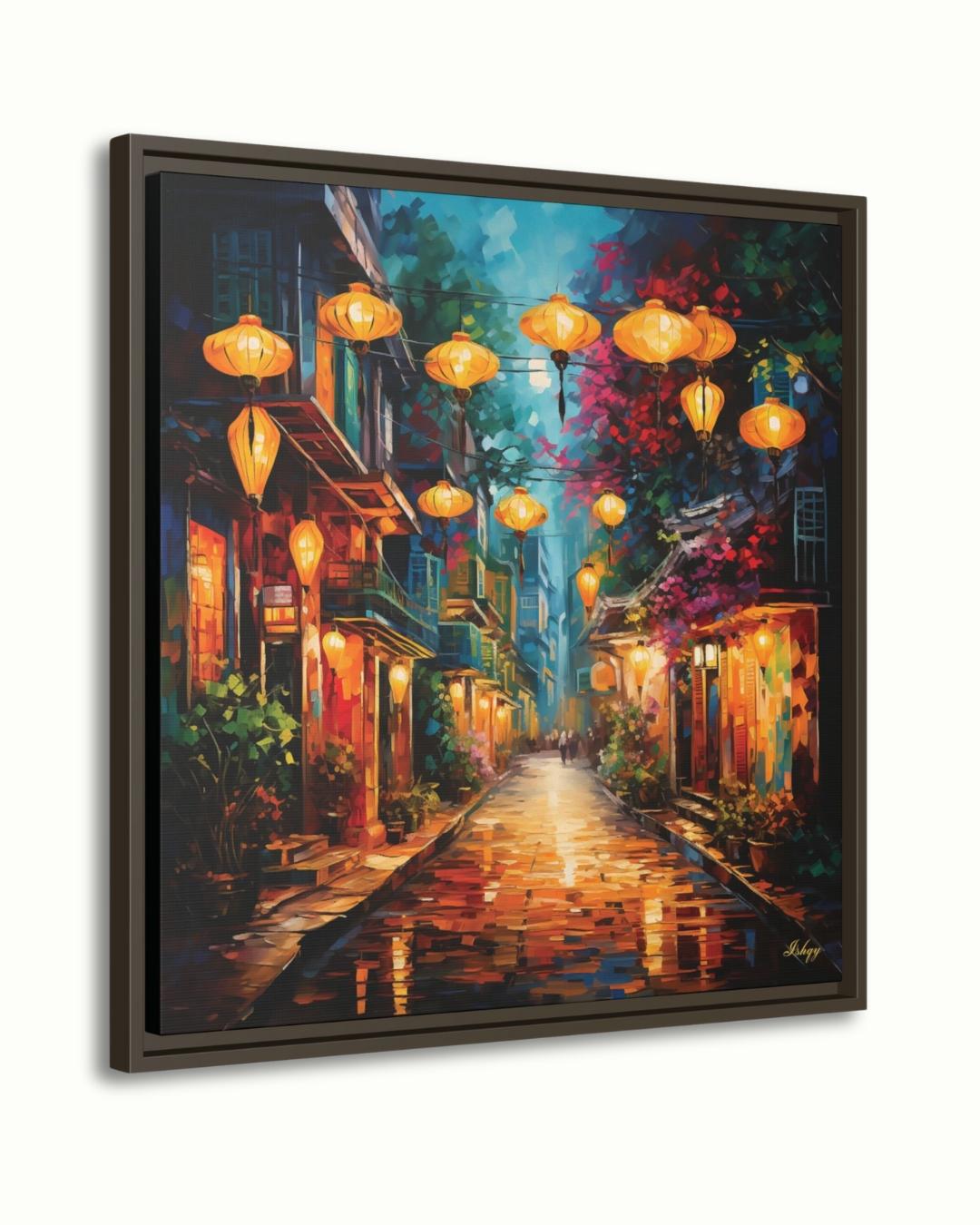 Hoi An Vietnam Wall Art Print with Lanterns, Vibrant Street Scene Canvas or Framed Decor, Vietnamese Town Painting for Home or Office