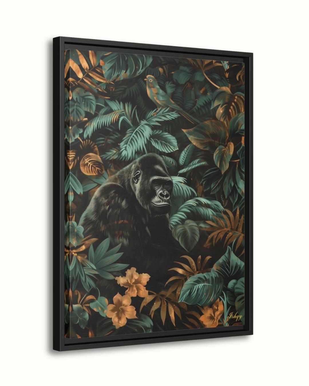 Gorilla Jungle Painting Canvas Framed Canvas, Tropical Rainforest Wildlife Art Print, Botanical Wall Art For Living Room Large Bedroom Decor