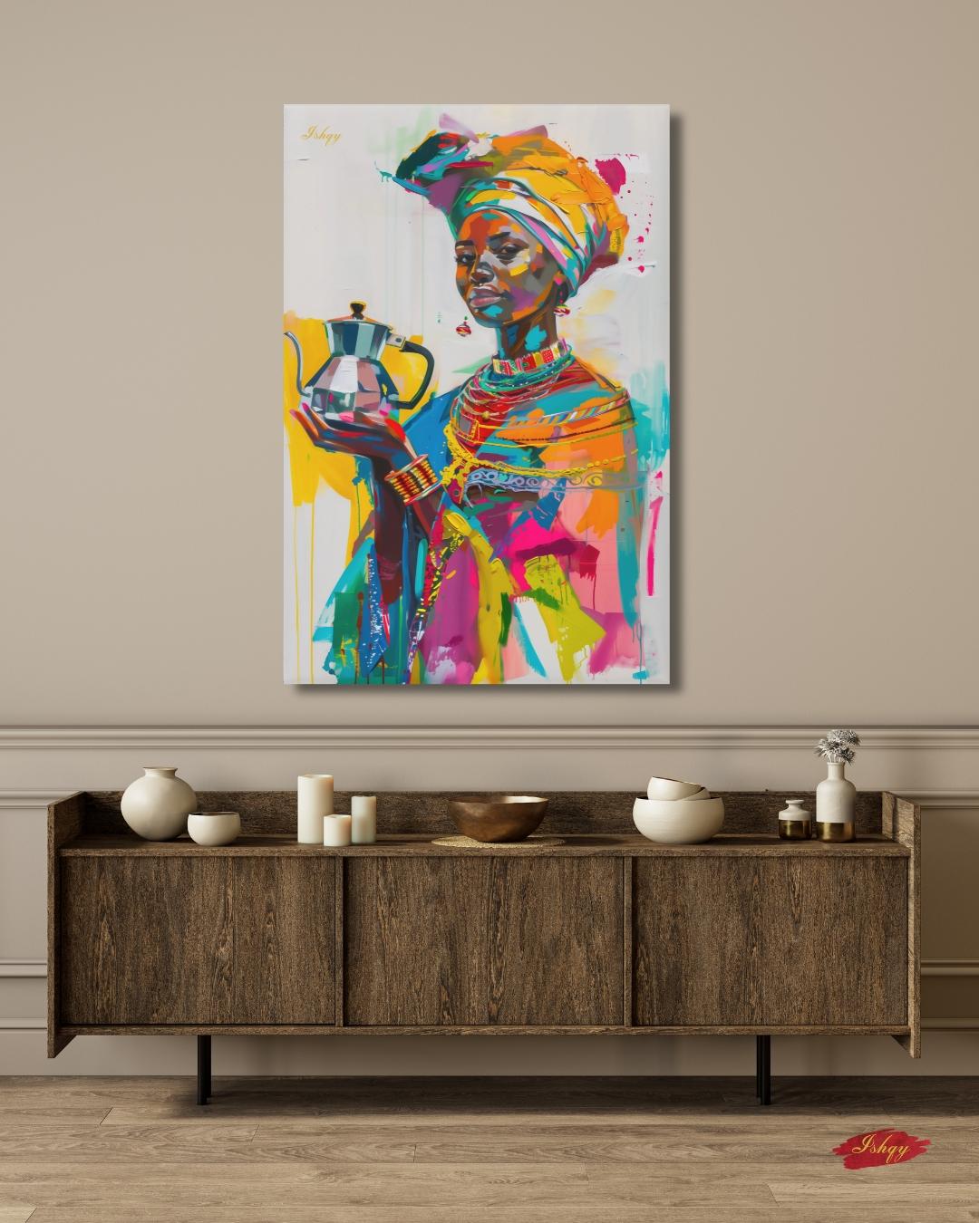 Ethiopian Woman Portrait Painting Canvas Framed Canvas, Colorful African Art Print Wall Art, Boho Home Decor For Living Room Bedroom Office