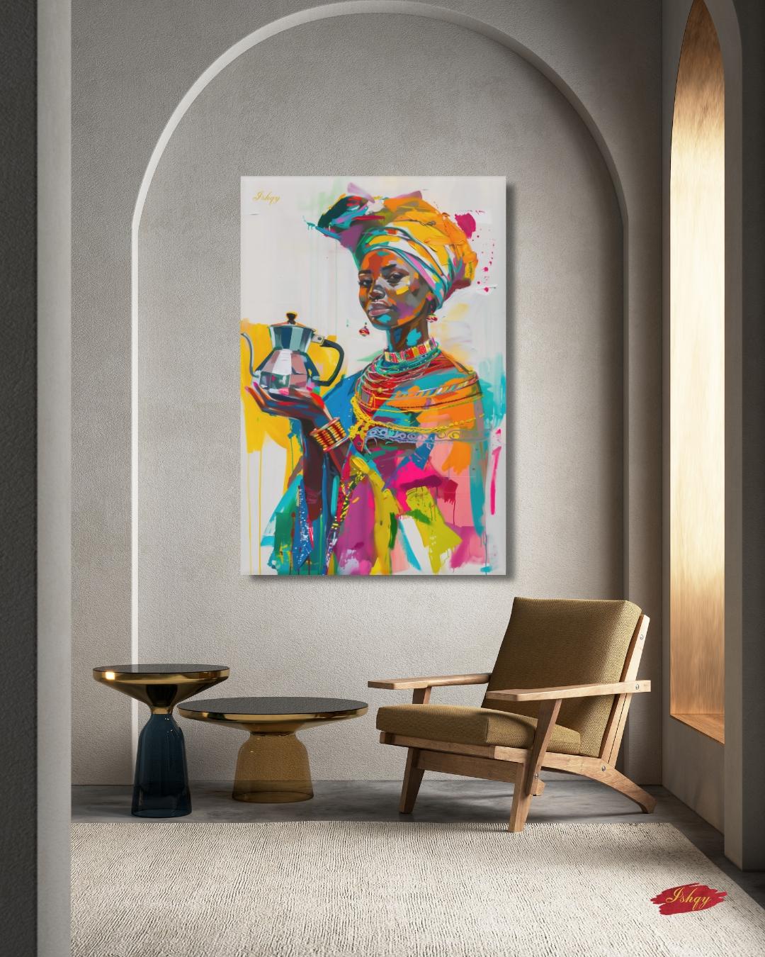 Ethiopian Woman Portrait Painting Canvas Framed Canvas, Colorful African Art Print Wall Art, Boho Home Decor For Living Room Bedroom Office