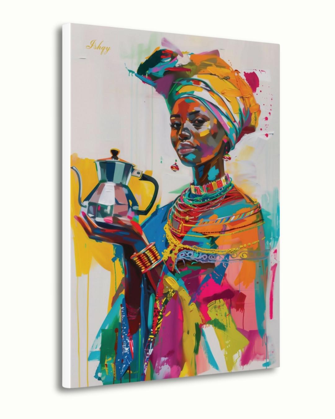 Ethiopian Woman Portrait Painting Canvas Framed Canvas, Colorful African Art Print Wall Art, Boho Home Decor For Living Room Bedroom Office