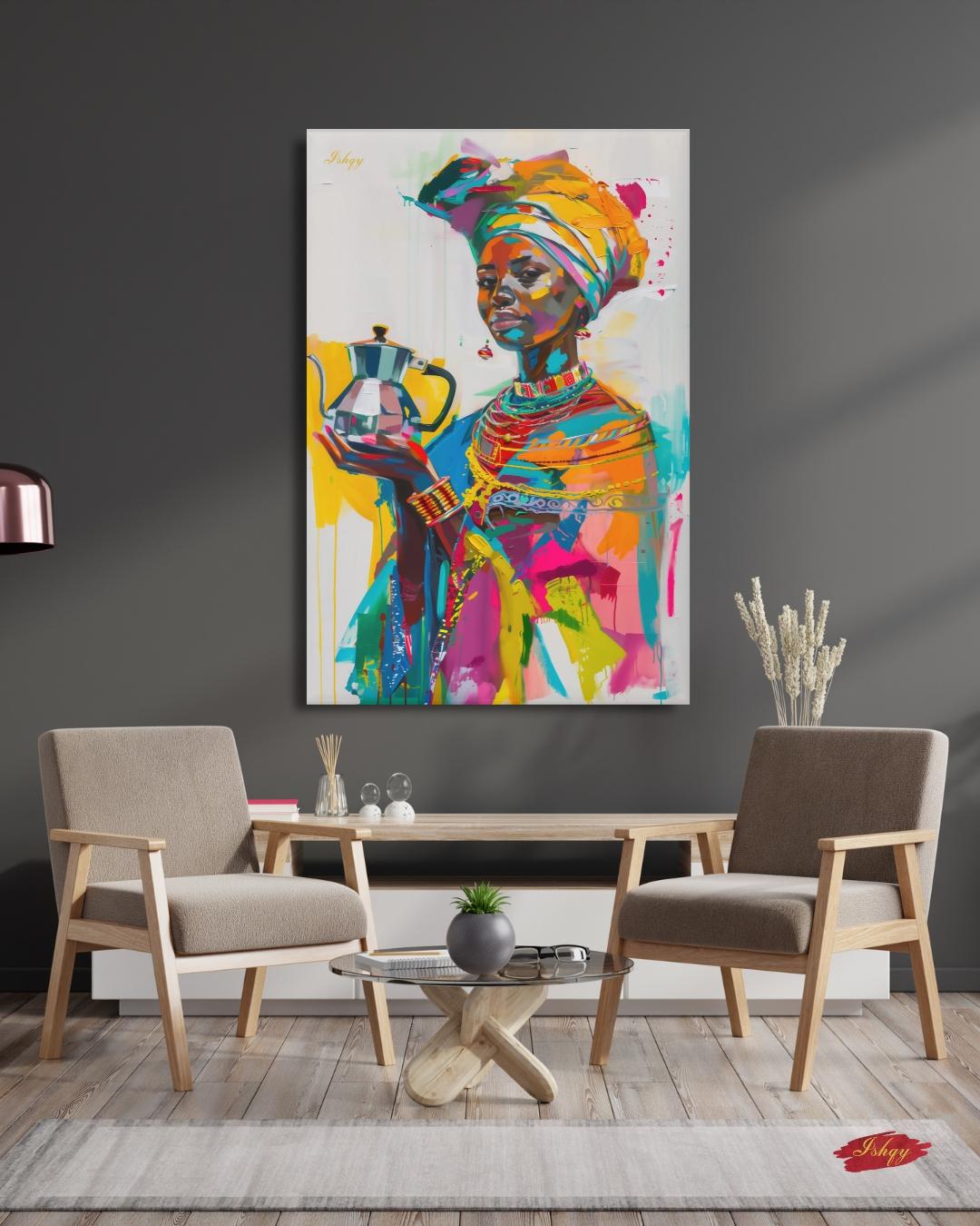 Ethiopian Woman Portrait Painting Canvas Framed Canvas, Colorful African Art Print Wall Art, Boho Home Decor For Living Room Bedroom Office