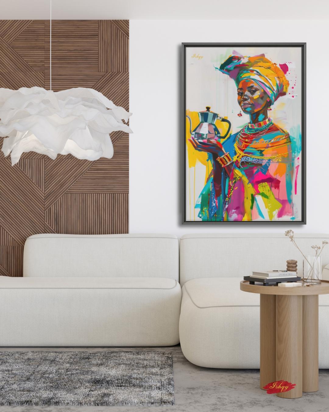 Ethiopian Woman Portrait Painting Canvas Framed Canvas, Colorful African Art Print Wall Art, Boho Home Decor For Living Room Bedroom Office