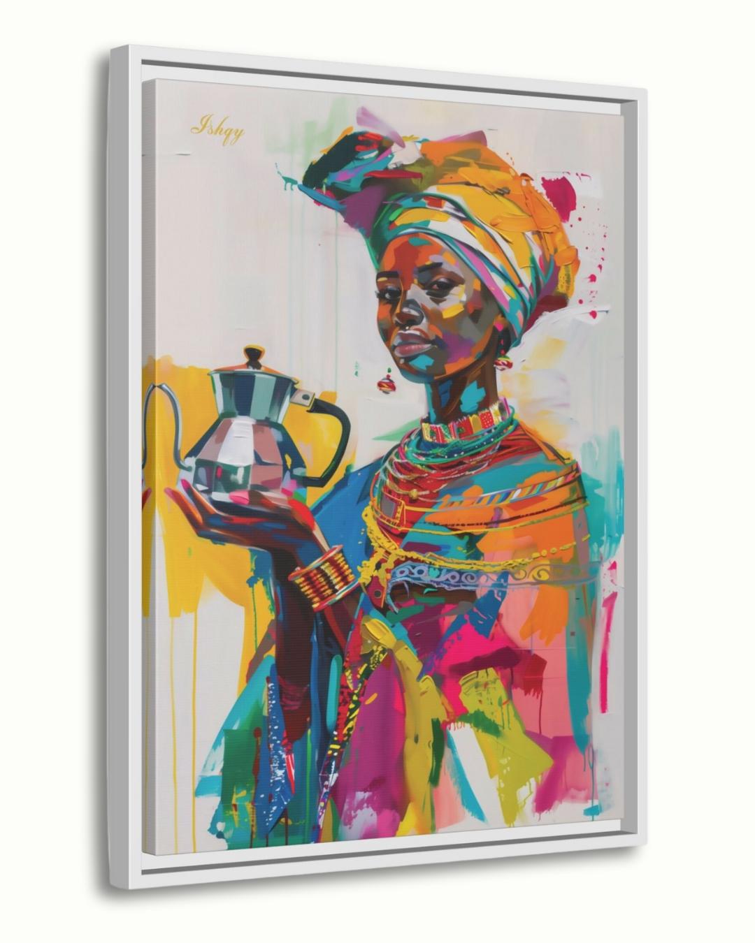 Ethiopian Woman Portrait Painting Canvas Framed Canvas, Colorful African Art Print Wall Art, Boho Home Decor For Living Room Bedroom Office