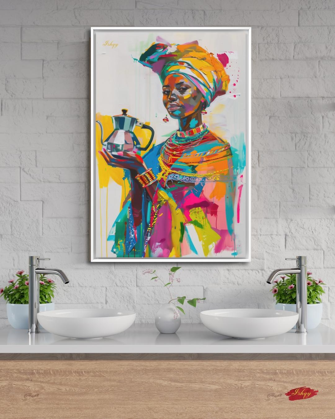 Ethiopian Woman Portrait Painting Canvas Framed Canvas, Colorful African Art Print Wall Art, Boho Home Decor For Living Room Bedroom Office