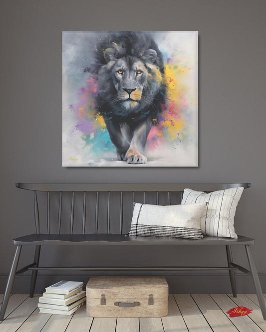 Lion Painting Print Canvas Framed Canvas, Colorful Abstract Lion Art, Modern Safari Animal Wall Art For Living Room Bedroom Office Decor